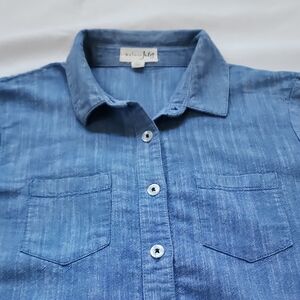 Maison Jules Women Denim Blue Casual Shirt - Size: XS